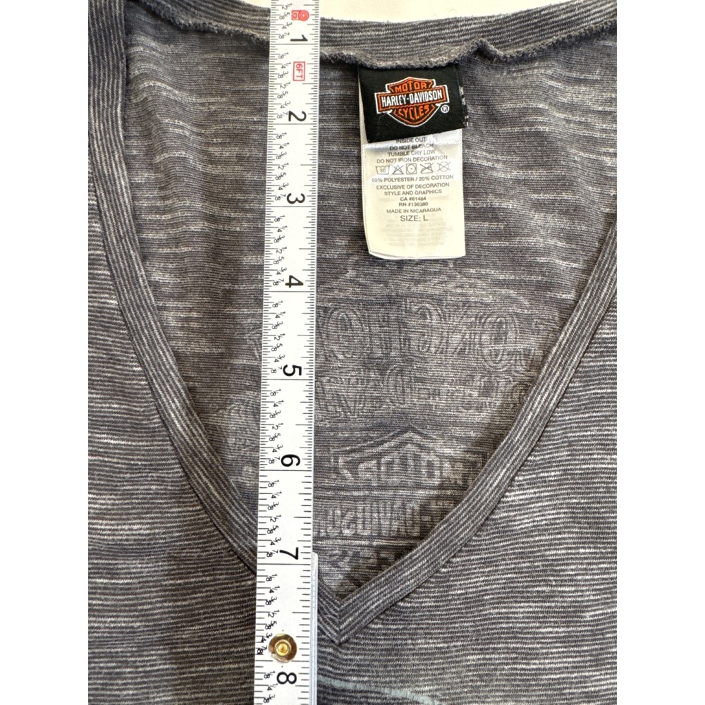 HARLEY-DAVIDSON Texas Longhorn V-Neck Graphic Tee Gray Space Dye Women's L - Picture 8 of 12